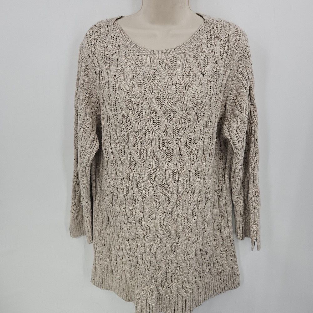 J Jill Sweater Womens 2X Beige Cable Knit Soft Textured Fisherman Style Preppy - Picture 3 of 11
